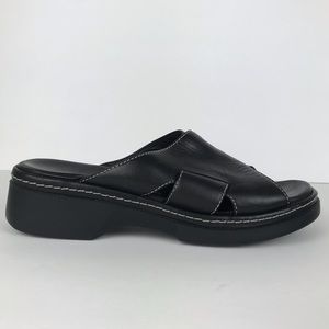 Clarks Black Leather Slides Rubber Sole Sandals 7M